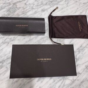 Oliver Peoples Eyeglass Case + Pouch + Box Set Brown Leather